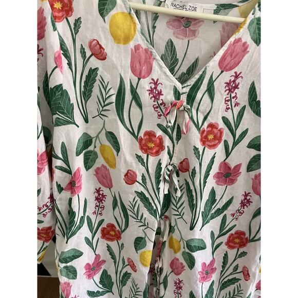 Rachel Zoe Women 2X Linen Blend Blouse Top Floral Cottage Core Coastal Grandma - Picture 3 of 5